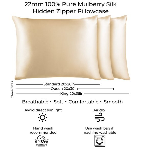 2 NEW 100% Mulberry Silk Pillowcase W/hidden zipper. Standard, Queen, King sizes - Picture 3 of 11